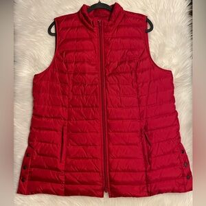 J.Jill, Down, Red, Vest, Pockets, Long Length, 2-Way Zip, Warm, Winter, EUC
